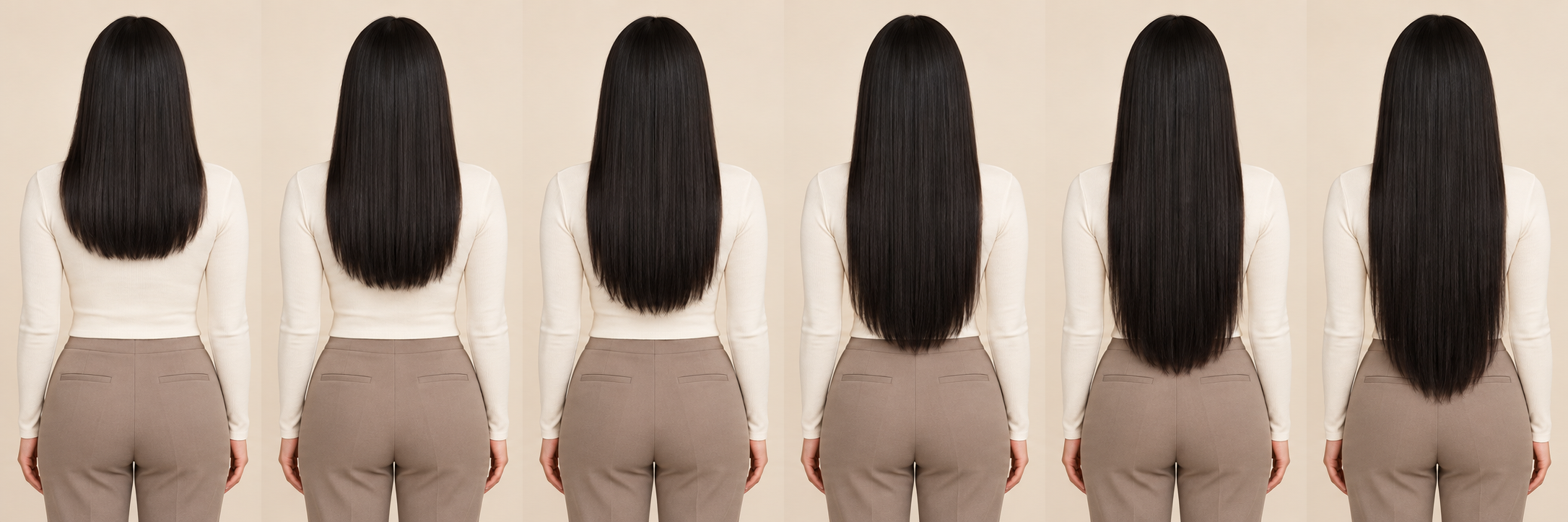 Illustrative back view of 14-inch straight Jet Black hair
